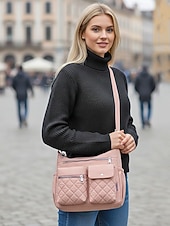 Недорогие Сумки через плечо-Женская стеганая нейлоновая сумка через плечо с множеством карманов — вместительная водонепроницаемая сумка для путешествий, работы и повседневного использования.