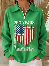 economico Magliette Giorno dell’Indipendenza-Giorno dell'Indipendenza Anniversario Americano Patriottico Felpa da Donna con Grafica Lettera Stampa Casual Maniche Lunghe Mezzo Zip Abbigliamento Quotidiano Sportivo Blu Nero Rosa Rosso Verde