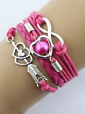 levne Valentýna-Dámské náramky z bohémské slitiny a umělé kůže, vícebarevné s přívěsky ve tvaru srdce a nekonečna – ideální na Valentýna i pro běžné nošení