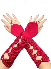 baratos Acessórios-Luvas de cetim de poliéster femininas do Mardi Gras em várias cores design elegante com detalhes em pérolas perfeitas para carnaval e bailes de máscaras