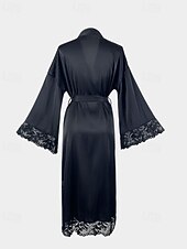 abordables Combinaisons pour femmes-Femmes Robe Occasionnel Doux Satin Couleur Unie Dentelle Quotidien Maison Lit manche longue Col en V Noir Blanche Été Coupe régulière