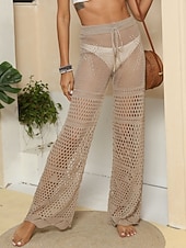 Χαμηλού Κόστους Τυλίξτε Φούστα-Γυναικεία Μαγιό Που καλύπτει Παντελόνι Μαγιό Με κοψίματα Διακοπές Ρούχα παραλίας Συμπαγές Χρώμα Αμάνικο Μαγιό