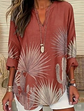 abordables Arte &amp; Diseño Blusas-Mujer Camisa Sayo Estampado Floral Graphic Vintage Diario Elegante Manga Larga Escote en Pico Tops regulares Diario Festivos Rojo Verano Primavera