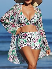 Χαμηλού Κόστους Σετ μπικίνι 3 τεμαχίων-Γυναικείο Μπικίνι 3 Τεμαχίων Μαγιό Σορτς Slim Χωρίς Πλάτη Διακοπές Παραλία V Λαιμός Αμάνικο Μαγιό