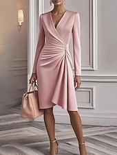 levne Jednoduché šaty-Dámské Midi šaty Saténové šaty Šaty na párty Plášťové šaty Zavazovací šaty Elegantní Moderní Večerní oslava Párty Zvláštní příležitosti Běžný Bez vzoru Dlouhý rukáv Do V Bílá Světlá růžová Fialov