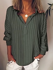 billige Enkle bluser-Dame Bluse Knapper Trykt mønster Stripet Stilfull Fritid Langermet Skjortekrage Vanlige topper Daglig Blå Gul Rød Grønn Vår Høst