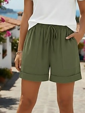 preiswerte Unterteile-Damen Chinos Shorts Sommershorts Urlaub Lässig Kurz Mittlere Taillenlinie Einfach Kordelzug Tasche Bequem Komfort Unelastisch Täglich Outdoor Schwarz Rosa Dunkelmarine Grün Sommer Frühling Lässiger