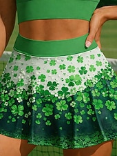  St. Patrick Women's Clover Casual Skirt Tennis Skirts Stylish Printing UV Protection Elastic Tennis Pickleball Running Bottoms Green Tennis Clothing