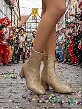 お買い得  女性の靴-ウィメンズ マルディグラ ピンク グリッター 膝丈ブーツ ブロックヒール付き - きらめく、大胆なファッションステートメント、カーニバル、フェスティバル、コスチュームパーティーに最適