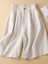 cheap Women's Bottoms-Women's Faux Cotton Linen Shorts Summer Pants Summer Shorts Vacation Basic Casual Knee Length High Waist Plain Pocket Wide Leg Elastic Waistband Comfort Quick Dry Soft Stretchy Beach Holiday Green
