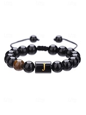 billige Menns smykker-Justerbart armbånd i naturstein for menn med alfabetbokstavdesign, kan tilpasses med 26 bokstaver, perfekt for gave, uformelle anledninger og spesielle anledninger