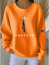  Sweatshirt patriote pour femmes du Jour de l'Indépendance pull à texture graphique décontracté manches longues col rond tops réguliers décontracté à la maison rue bleu noir rouge orange vert