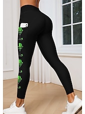  St. Patrick Damen Pilates-Leggings Fitnesshose Trainingsleggings Taschen Stempelsteuer Seitentaschen Pilates Fitnessstudio Fitnesstraining Strumpfhosen Leggings Unterteile Bäume / Blätter Kleeblatt