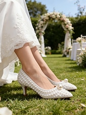 economico sposa-Per donna scarpe da sposa Scarpe bianche Scarpe da sera Matrimonio Feste Floreale Colore a contrasto tacchi da sposa Scarpe da sposa Scarpe da damigella d'onore Perle di imitazione Perline Basso A