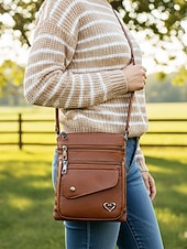 Недорогие Сумки через плечо-Женская сумка через плечо из искусственной кожи с несколькими карманами на молнии, регулируемым ремешком, доступна в нескольких цветах — идеально подходит для повседневных прогулок и повседневного использования.