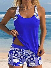 tanie Tankini-Damskie Stroje kąpielowe 2 szt Kostium kąpielowy Urlop Bez rękawów Kostiumy kąpielowe