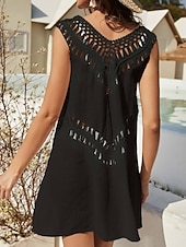 cheap Beach Dresses-Women's Swimwear Cover Up Swim Dress Dress Swimsuit Cut Out Vacation Beach Wear Solid Color V Neck Sleeveless Bathing Suits