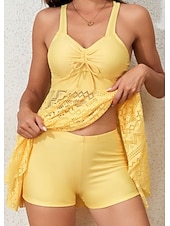 abordables Nadar-Trajes de baño de mujer vestidos de baño de dos piezas traje de baño de tankini sin espalda cintura alta ropa de playa de vacaciones color sólido escote en V trajes de baño sin mangas