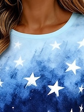  Capodanno Per donna Maglietta Stampato Grafico Stella Moda Casual Manica Lunga Girocollo Top Regolari Quotidiano Weekend Blu Estate Primavera Autunno