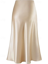 abordables Faldas Formales-Mujer Elegante Moda Maxi Alta cintura Faldas Plano Frunce Rígido Diario Calle Negro Champaña Verde Ejército Verde Trébol Verano