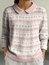 preiswerte Grafik-Hoodies-Damen Pullover Sweatshirt Patchwork Druck Grafik Einfach Elegant Warm Mode Langarm Revers Normale Oberteile Heim Arbeit Straße Blau Saphir Rosa Dunkelgrün Violett Herbst Winter