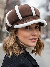 cheap Women's Hats-Women's Thickened Polyester Plaid Hat with Bow Detail, Available in Multiple Colors – Perfect for Fall and Winter Fashion