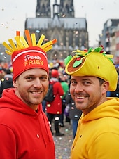 Недорогие Аксессуары-Мужские шляпы Mardi Gras из полиэстера с тематикой еды – забавные дизайны с картошкой фри и тако для карнавала и маскарадных вечеринок