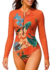 economico Rash Guards Interi-Per donna Standard Top sottomuta Costume da bagno Costume Intero Floreale Tropicale Color-blocking con reggiseno incorporato UPF50+ Protezione UV Elastico Manica Lunga Costume da Bagno Body Surf