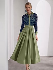  Linea ad A Lunghezza alla caviglia Perline ricamate Abito Camicia Vestito da Festa Abito da cerimonia per signora Manica Lunga Colletto a Camicia Collo Alto Elegante Brillanti Spacco Alto Formale