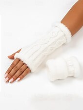 billige Damehansker-Strikkede fingerløse hansker til dame med fleecefôr for varme, tilgjengelig i flere farger, perfekt for vinter- og fritidsbruk