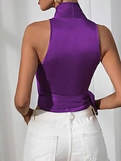 Недорогие Нарядные блузки-Жен. Блуза Открытая спина Полотняное плетение Стиль Секси Без рукавов НАЙКА НЕКО Обычные топы Праздники На выход Синий Черный Цвет шампанского Светло-зеленый Лиловый Лето Весна