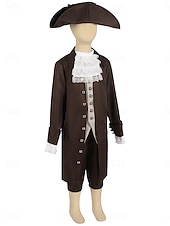  250-årsjubileum USA Rokoko Barock Kläder Lång ärm George Washington Koloniala kostymer Revolutionskriget Maskeradkläder Pojkar Karnival Självständighetsdagen 4 juli Barn Kappa Byxor Krage