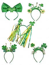  Diademas para el Día de San Patricio para mujer (paquete de 5) - Trébol verde con brillantina &Aros para el pelo con lazo, accesorios festivos para disfraces irlandeses para desfiles y fiestas.