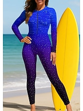 abordables Rash Guards Une Pièce-Femmes Standard Maillot Anti UV Rashguard intégral Maillot de bain Dégradé Océan avec soutien-gorge intégré ​fermeture éclair sur le devant Protection Solaire UV Couvrant UPF50+ manche longue Coque