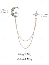 abordables Mariage ACC-Broche pour homme en alliage de faux diamants en forme de lune et d'étoile, disponible en or et en argent, parfaite pour les mariages et les événements formels.