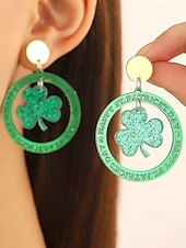 abordables Accessoires-Boucles d'oreilles trèfle en acrylique pour femmes, idéales pour la Saint-Patrick. Modèle léger à paillettes, plusieurs styles disponibles sur le thème du trèfle et de l'Irlande, parfaites pour les défilés, les fêtes, les événements et les célébrations.