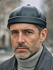 levne Pánské klobouky-Pánská čepice beanie z umělé kůže, stylový vintage design, dostupná v několika barvách pro běžné nošení i v zimě