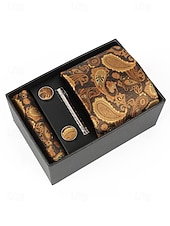 preiswerte Hochzeit ACC-Geschenkset für Herren aus Polyester mit Paisley-Muster: Krawatte, Manschettenknöpfe, Einstecktuch und Krawattenklammer – perfekt für Hochzeiten und als Geschenk.