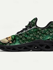  Herrsneakers med St. Patrick's Day-tema – rolig grön design med tryck av gnomer och dödskalle, perfekt för St. Patrick's Day-firanden och vardagskläder