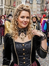 お買い得  アクセサリー-ウィメンズ マルディグラ ブラック レース スチームパンク チョーカーネックレスとブレスレットセット - ゴシックコスプレ、カーニバル、ハロウィンコスチューム用の合金ギアと時計ペンダント