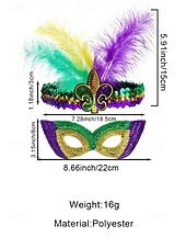 levne Příslušenství-Dámská souprava masky a čelenky na karneval Mardi Gras z polyesteru s flitry – živé barvy s peřím ideální pro karneval a maškarní večírky