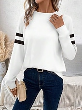 economico T-shirt a righe e geometrico-Per donna Maglietta Stampato Grafico A righe Moda Casual Manica Lunga Girocollo Top Regolari Quotidiano Weekend Nero Bianco Estate Primavera Autunno