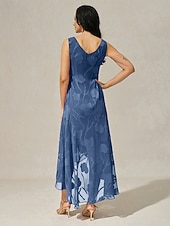  Mujer Vestido maxi Vestido de raso Elegante Floral Sin Mangas Escote en U Wedgewood