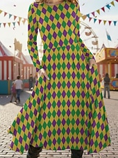 preiswerte Karnevalskleidung für Damen-Damen Midikleid Freizeitkleid Schwingkleid Elegant Mode Täglich Outdoor Wochenende Normale Passform Blumen Grafik Langarm Rundhalsausschnitt Blau Gelb Purpur Grün Frühling Herbst Winter