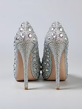 preiswerte Braut-Damen Pumps mit silbernem Strassbesatz und hohem Absatz – glamouröse Braut- oder Abendschuhe für Hochzeiten und besondere Anlässe