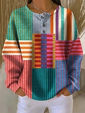 Χαμηλού Κόστους Ριγέ και Γεωμετρικά Φούτερ-Γυναικεία Φούτερ πουλόβερ Κουρελού Γεωμετρικό Ριγέ Καθημερινό Μακρυμάνικο Στρογγυλή Λαιμόκοψη Κανονικά μπλουζάκια Causal Καθημερινή Ένδυση Ρουμπίνι Πορτοκαλί Χακί Άνοιξη Φθινόπωρο