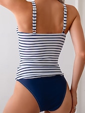 رخيصةأون تنجيد السباحة وبيكيني-نسائي حماية ضد التحسس ملابس سباحة من قطعتين ملابس السباحة مخطط ملابس السباحة أزرق عامل حماية من الأشعة فوق البنفسجية 50+ بدون كم - تزلج على الماء شاطئ سباحة الصيف