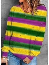 abordables Vêtements de Mardi Gras pour femmes-Sweatshirt Femme Carnaval Pull Graphique Décontracté Manches Longues Col Ronde Tops Réguliers Décontracté Rue Quotidien Blanc Jaune Violet Automne Hiver