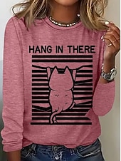 Χαμηλού Κόστους Τέχνη &amp; Σχεδίαση μπλουζάκι-Χριστούγεννα Γυναικεία Μπλουζάκι Στάμπα Γραφική Ζώο Γάτα Βίντατζ Μοντέρνα Στυλάτο Μακρυμάνικο Στρογγυλή Ψηλή Λαιμόκοψη Στρογγυλή Λαιμόκοψη Κανονικά μπλουζάκια Καθημερινά Σαββατοκύριακο