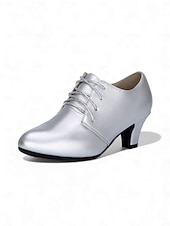 voordelige Ballroomschoenen &amp; moderne dansschoenen-Professionele Latijns-Amerikaanse dansschoenen voor dames - rode kunstleren veterschoenen met hakken voor ballroomdansen, comfortabele en stabiele salsa- en tangoschoenen met middelhoge hak voor